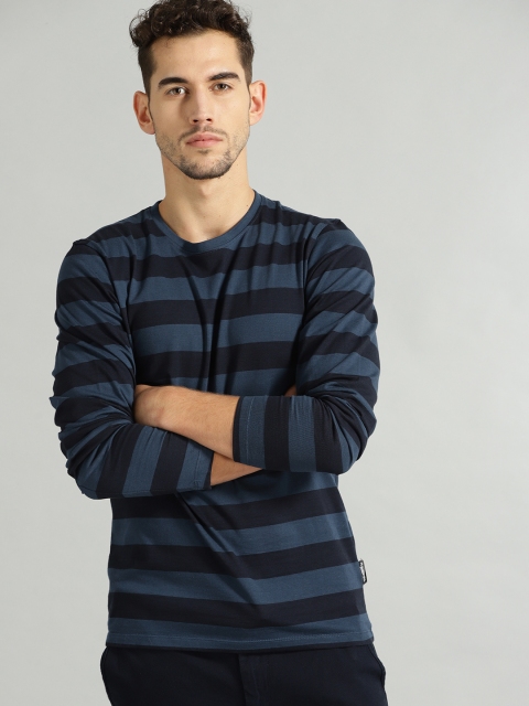 

The Roadster Lifestyle Co Men Navy Blue Striped Round Neck T-shirt