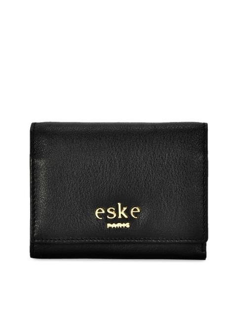 

Eske Women Black Solid Leather Two Fold Wallet