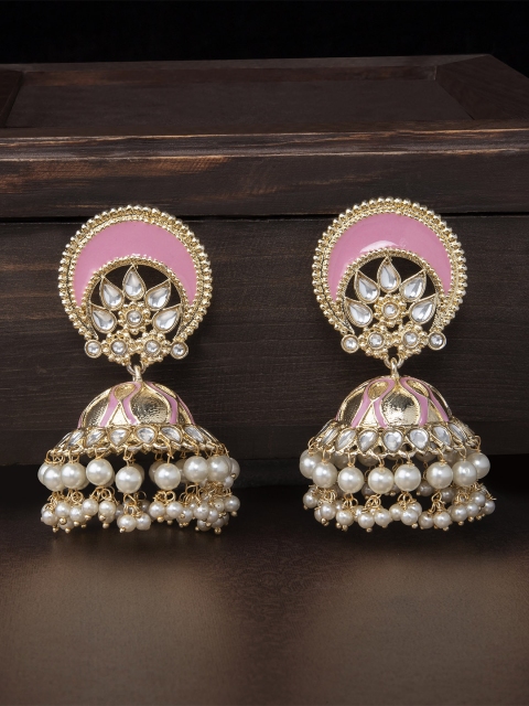 

Rubans Gold-Toned & Pink Classic Jhumkas