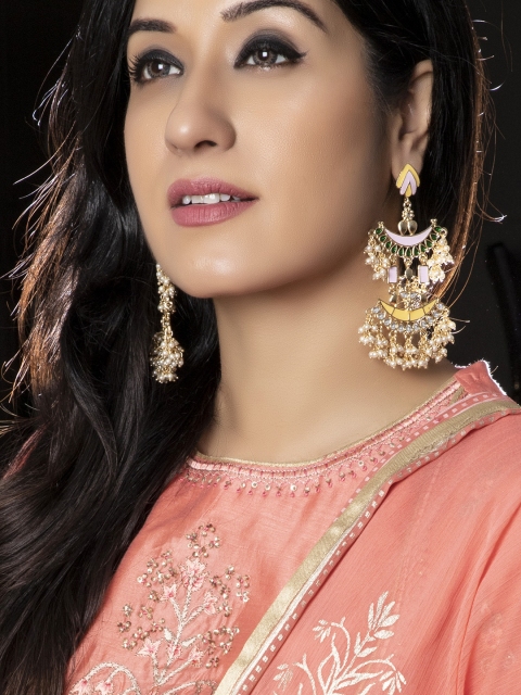

Rubans Gold-Toned & Pink Classic Drop Earrings