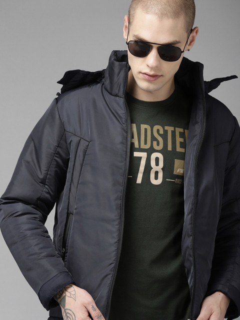 

Roadster Men Navy Blue Solid Jacket