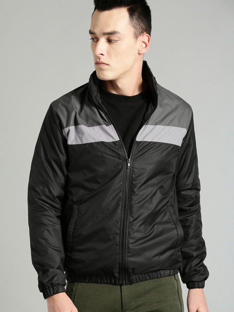 

Roadster Men Black Colourblocked Hooded Tailored Jacket