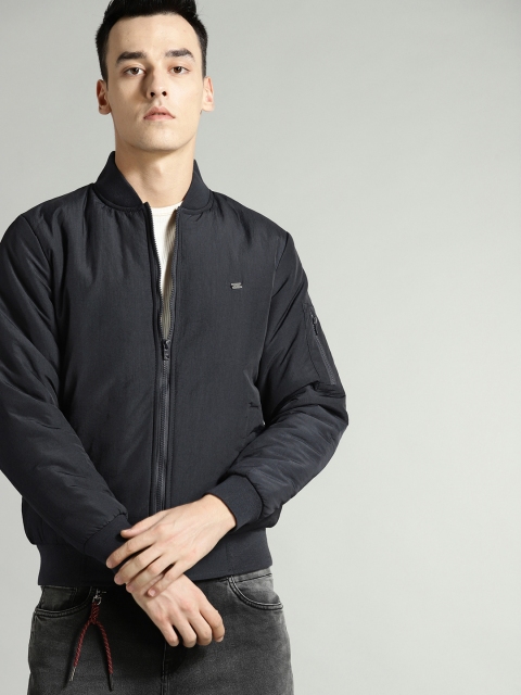 

Roadster Men Navy Blue Solid Bomber Jacket
