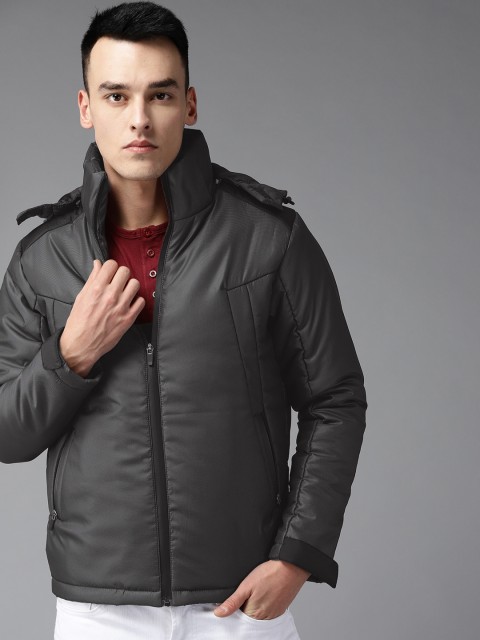 

Roadster Men Charcoal Grey Solid Padded Jacket