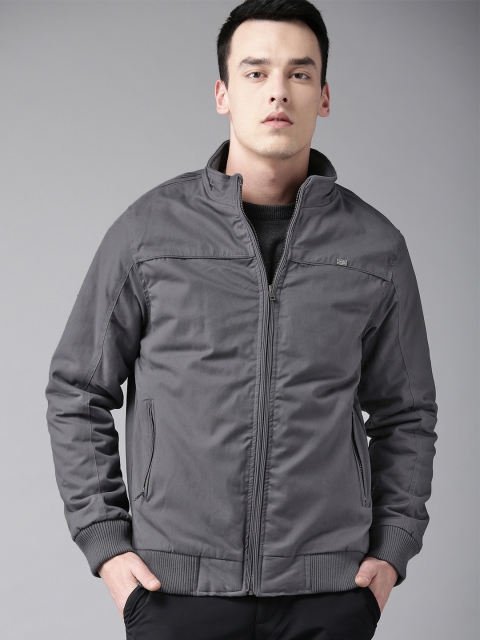 

Roadster Men Grey Solid Bomber Jacket