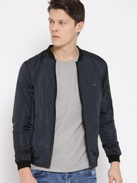 

Roadster Men Navy Blue Solid Bomber Jacket