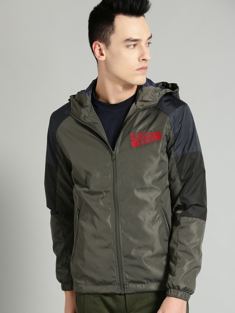 

Roadster Men Olive Green Solid Hooded Tailored Jacket