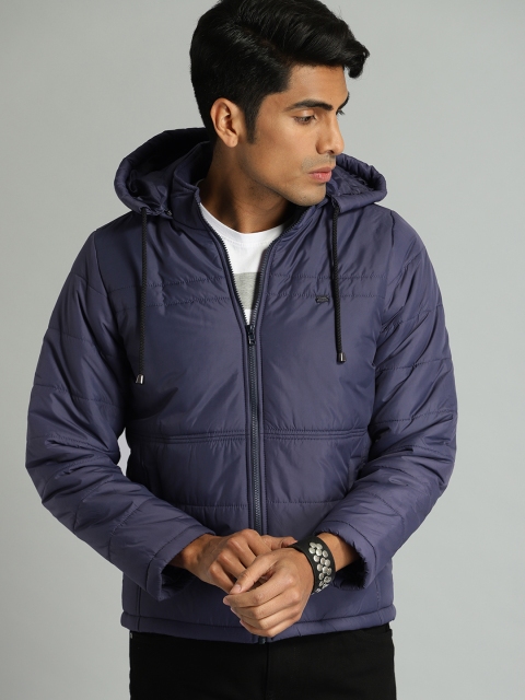 

Roadster Men Navy Blue Solid Puffer Jacket with Detachable Hood