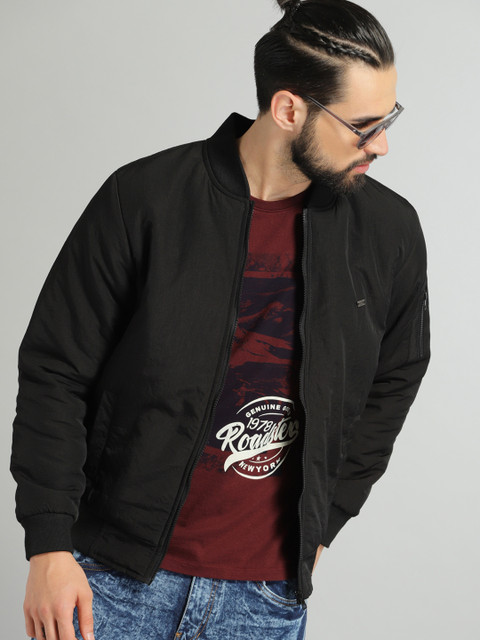 

Roadster Men Black Solid Bomber Jacket