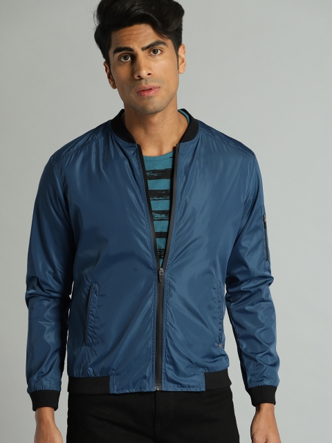 

Roadster Men Teal Blue Solid Bomber Jacket