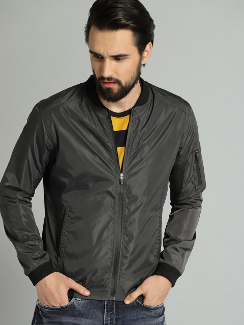 

Roadster Men Bottle Green Solid Bomber Jacket