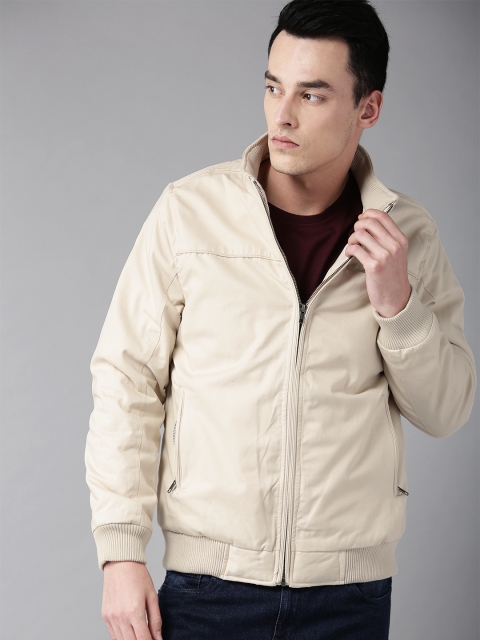 

Roadster Men Cream-Coloured Solid Bomber Jacket