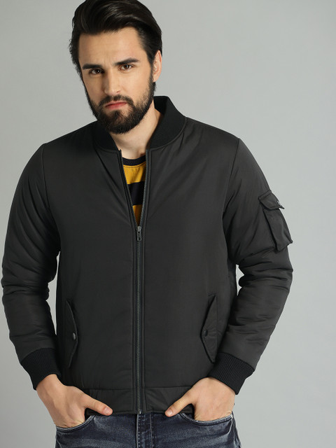 

Roadster Men Black Solid Bomber Jacket