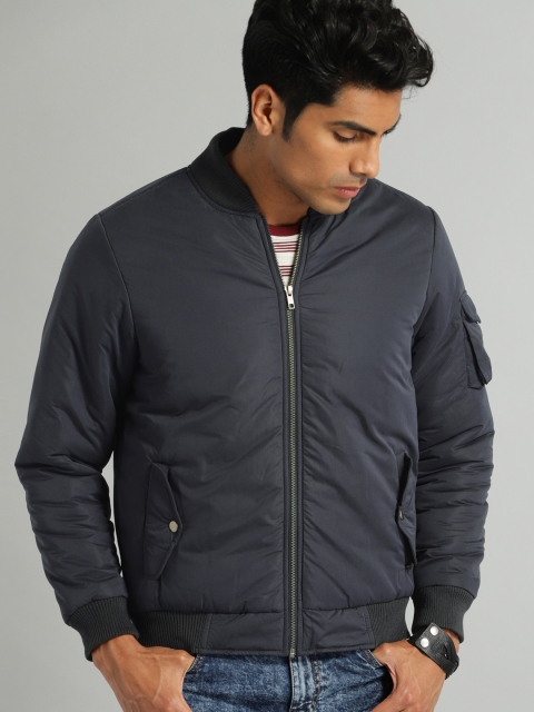 

Roadster Men Navy Blue Solid Bomber Jacket