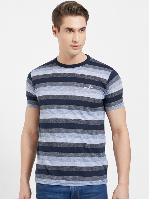 

FiTZ Men Blue Striped Round Neck T-shirt