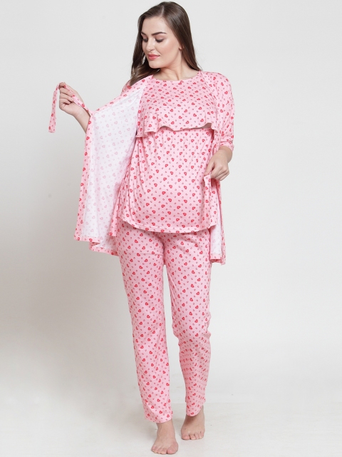 

Claura Women Pink Printed Maternity Night Suit MT-04
