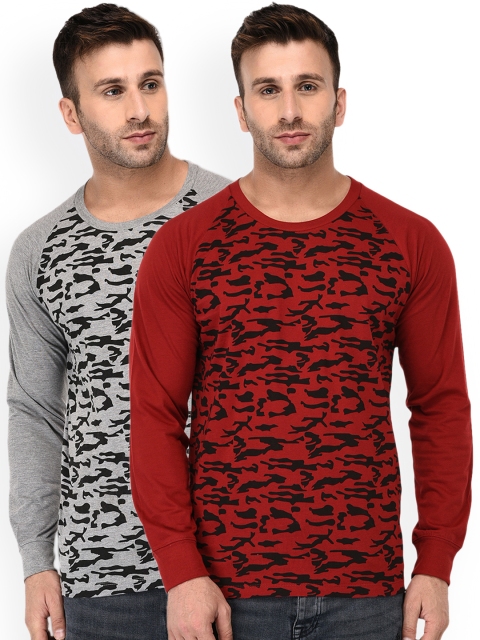 

WILD WEST Men Pack of 2 Printed Round Neck T-shirts, Grey