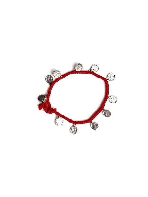 

TJORI Women Set of 2 Red & Silver-Toned Coin Anklets