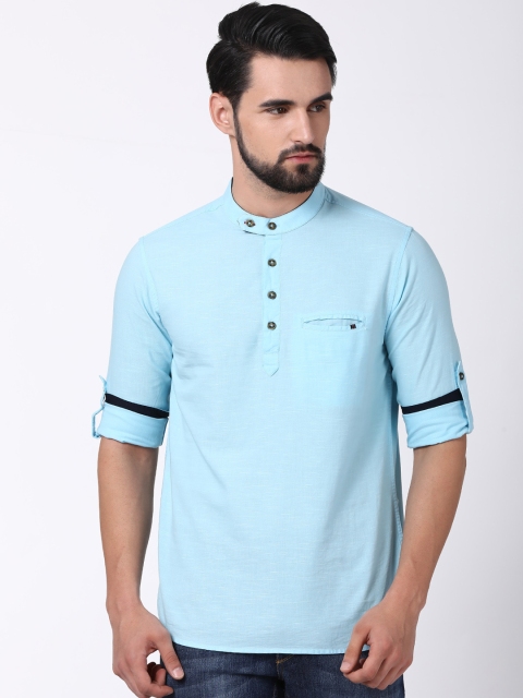 

British Club Men Blue Solid Straight Kurta