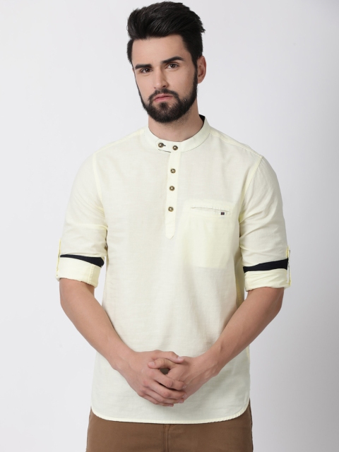 

British Club Men Yellow Solid Straight Kurta