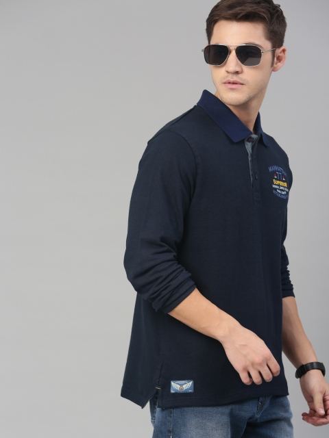 

American Crew Men Navy Blue Solid Polo Collar T-shirt