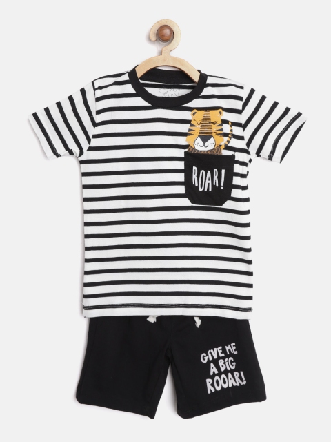 

Lazy Shark Boys White & Black Striped T-shirt with Shorts