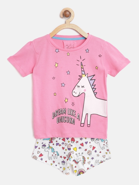 

Lazy Shark Girls Pink & White Printed T-shirt with Shorts