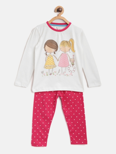 

Lazy Shark Girls White & Pink Printed Night Suit LSTF0174