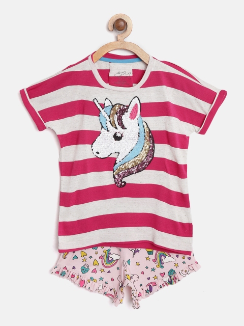 

Lazy Shark Girls Pink & Off-White Striped T-shirt with Shorts