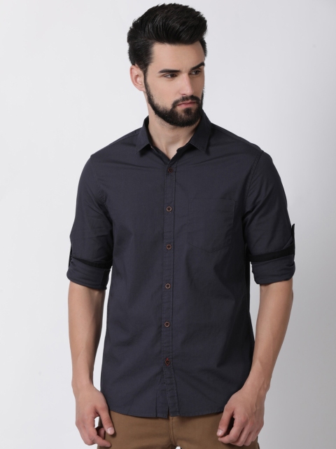 

British Club Men Charcoal Slim Fit Solid Casual Shirt