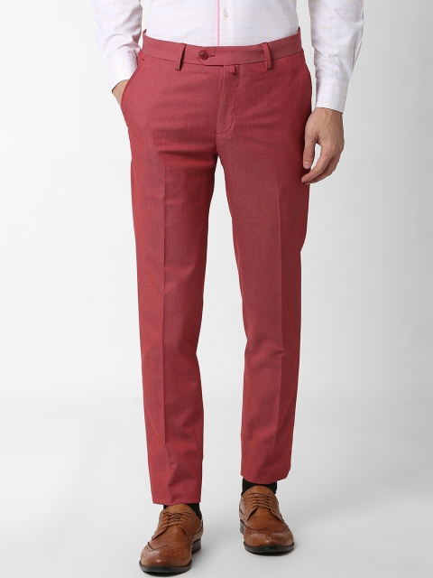

Peter England Men Red Slim Fit Self Design Formal Trousers