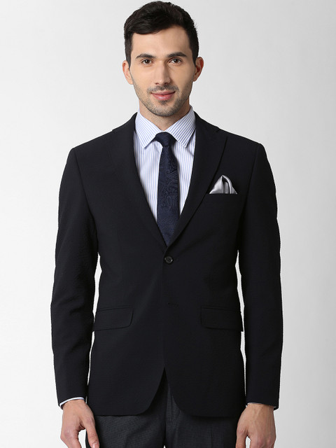 

Peter England Elite Men Navy Blue Solid Slim Fit Single-Breasted Blazer