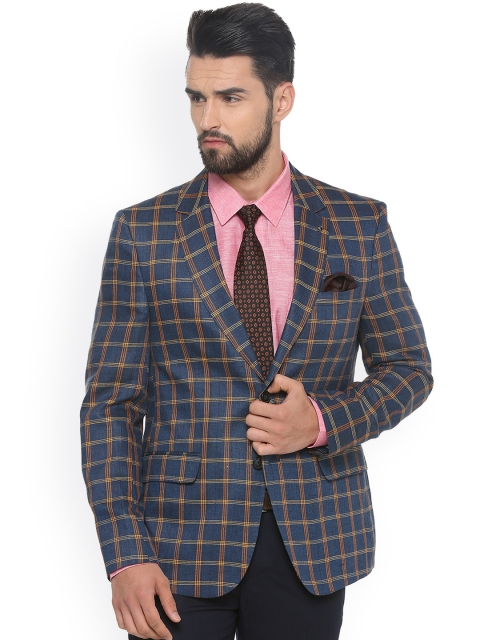 

Van Heusen Men Blue Checked Single-Breasted Blazer