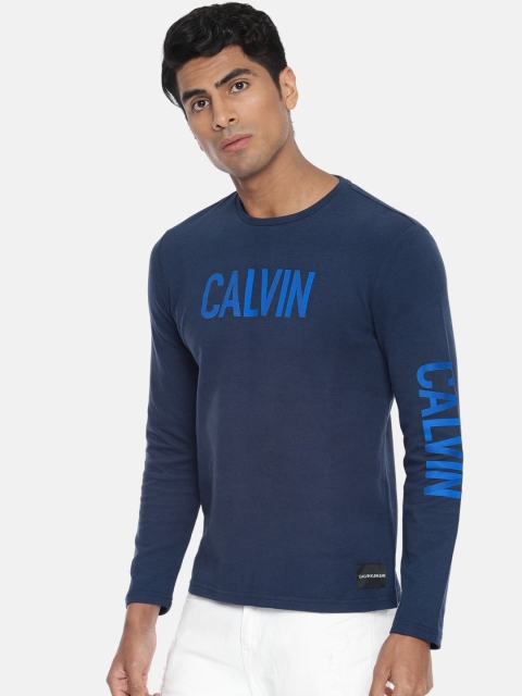 

Calvin Klein Jeans Men Navy Printed Round Neck T-shirt, Navy blue