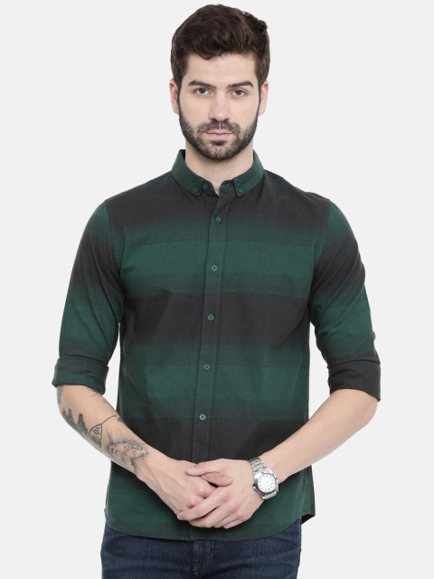 

Calvin Klein Jeans Men Green Slim Fit Striped Casual Shirt