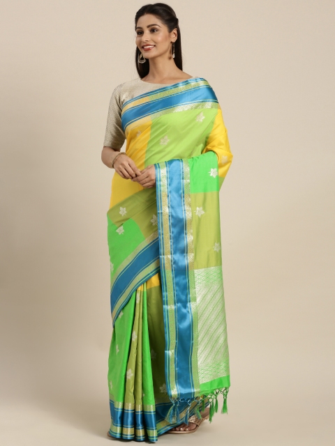 

Varkala Silk Sarees Green & Blue Silk Blend Woven Design Kanjeevaram Saree