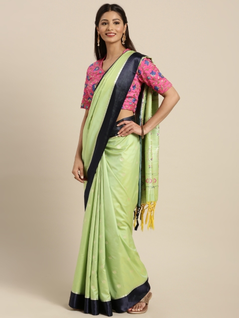 

Varkala Silk Sarees Green Silk Blend Woven Design Paithani Saree