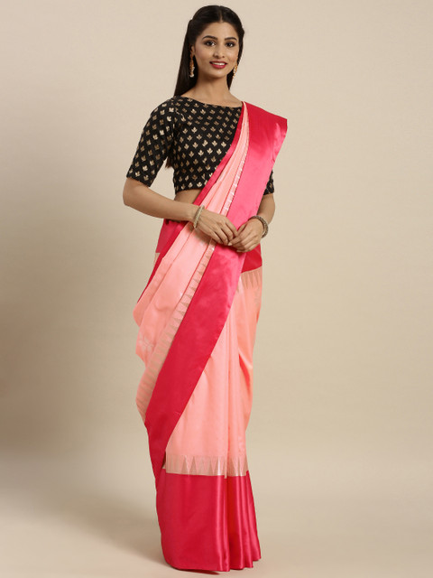 

Varkala Silk Sarees Pink & Peach-Coloured Silk Blend Woven Design Kanjeevaram Saree