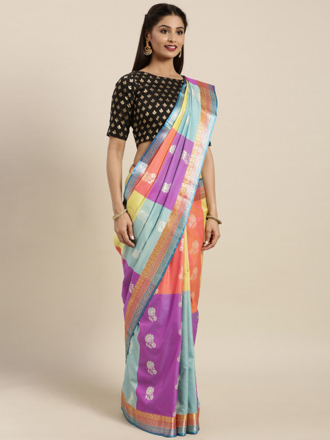 

Varkala Silk Sarees Multicoloured Silk Blend Woven Design Kanjeevaram Saree, Multi