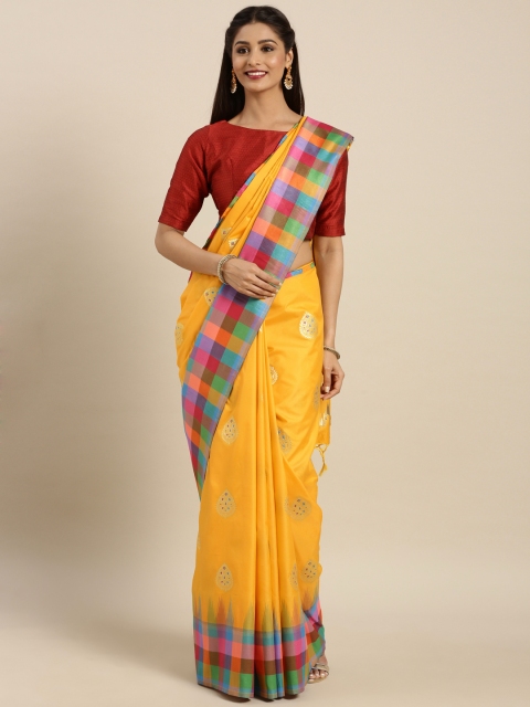 

Varkala Silk Sarees Mustard Yellow Silk Blend Woven Design Kanjeevaram Saree