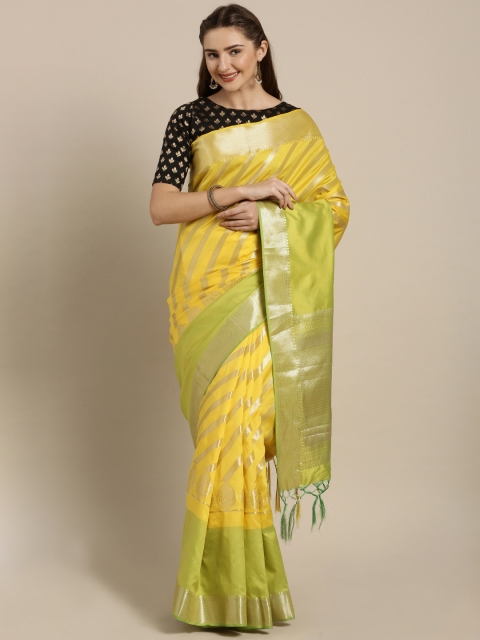 

Varkala Silk Sarees Yellow & Green Silk Blend Woven Design Kanjeevaram Saree
