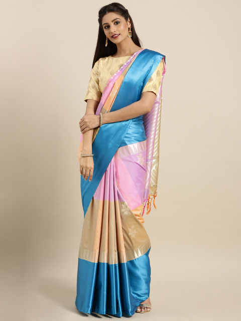 

Varkala Silk Sarees Multicoloured Silk Blend Woven Design Kanjeevaram Saree, Multi