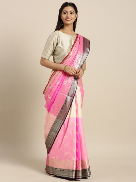 

Varkala Silk Sarees Pink & Blue Silk Blend Woven Design Kanjeevaram Saree