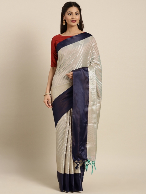 

Varkala Silk Sarees Grey & Navy Blue Silk Blend Woven Design Kanjeevaram Saree