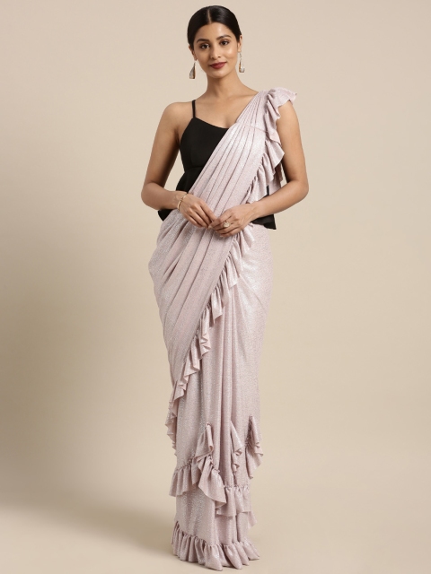 

Kvsfab Pink & Black Satin Solid Ready To Wear Saree