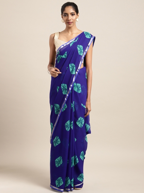 

Satrani Blue Poly Chiffon Printed Bandhani Saree