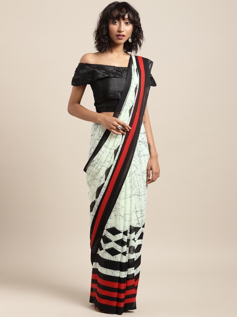 

Satrani Off-White & Red Poly Georgette Printed Saree