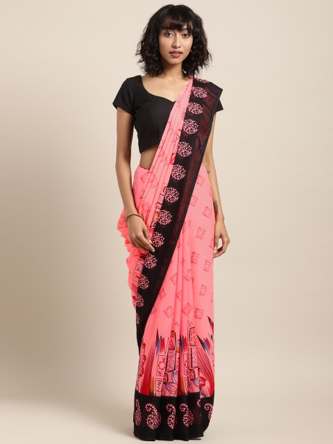 

Satrani Pink Printed Poly Georgette Saree