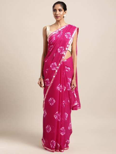 

Satrani Pink Poly Chiffon Printed Bandhani Saree