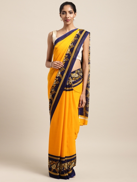 

Satrani Yellow & Blue Poly Georgette Printed Saree